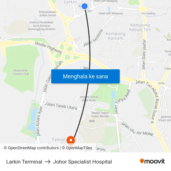 Larkin Terminal to Johor Specialist Hospital map