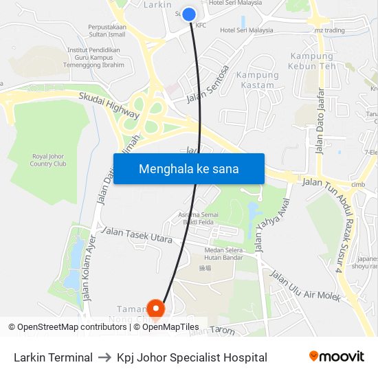 Larkin Terminal to Kpj Johor Specialist Hospital map