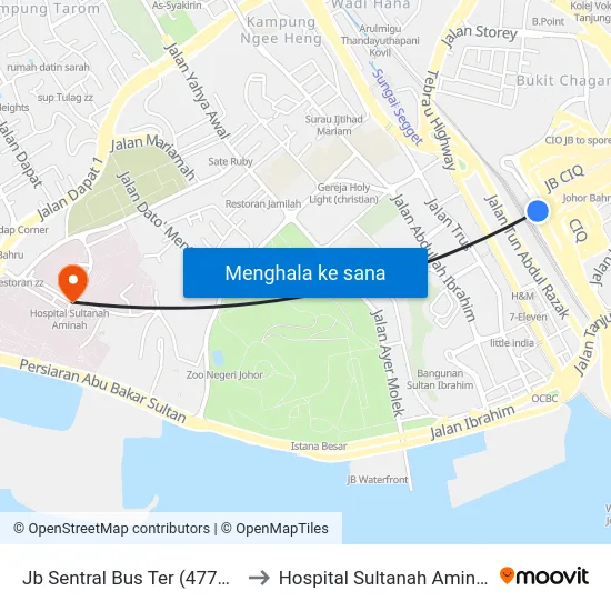 Jb Sentral Bus Ter (47711) to Hospital Sultanah Aminah map