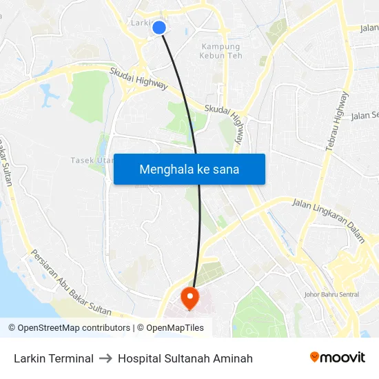 Larkin Terminal to Hospital Sultanah Aminah map