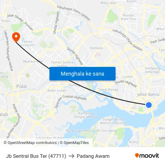 Jb Sentral Bus Ter (47711) to Padang Awam map