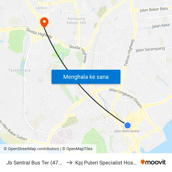 Jb Sentral Bus Ter (47711) to Kpj Puteri Specialist Hospital map