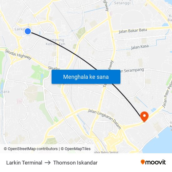 Larkin Terminal to Thomson Iskandar map