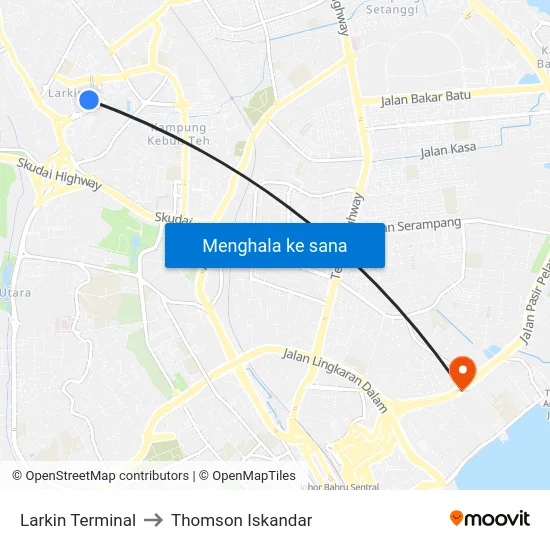 Larkin Terminal to Thomson Iskandar map