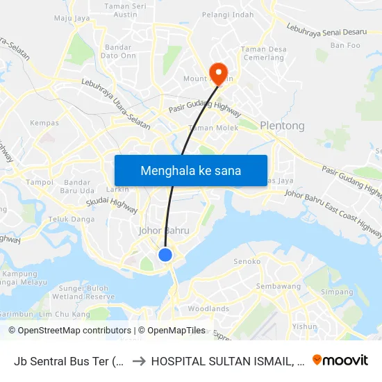 Jb Sentral Bus Ter (47711) to HOSPITAL SULTAN ISMAIL, PANDAN map