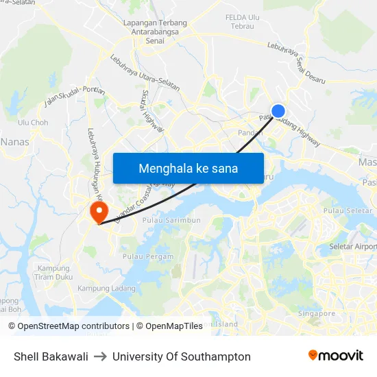 Shell Bakawali to University Of Southampton map