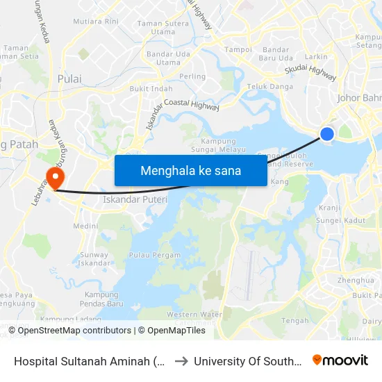 Hospital Sultanah Aminah (0004171) to University Of Southampton map