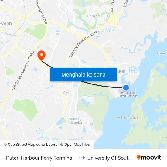 Puteri Harbour Ferry Terminal (0008130) to University Of Southampton map