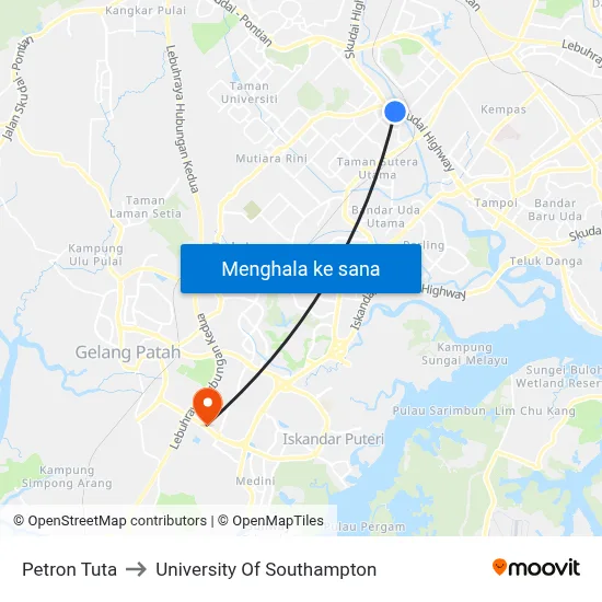 Petron Tuta to University Of Southampton map