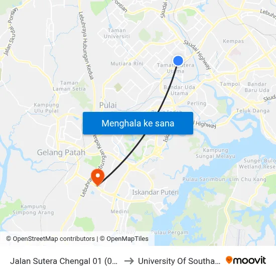 Jalan Sutera Chengal 01 (0008050) to University Of Southampton map