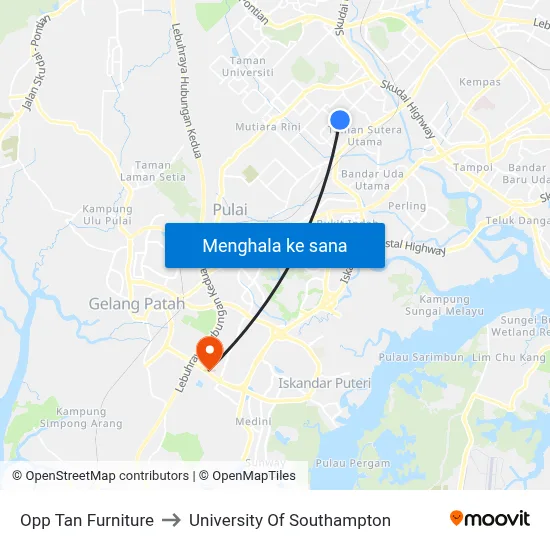 Opp Tan Furniture to University Of Southampton map