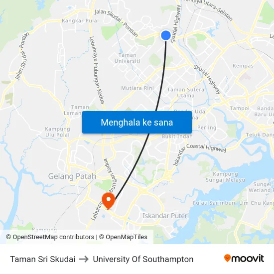 Taman Sri Skudai to University Of Southampton map