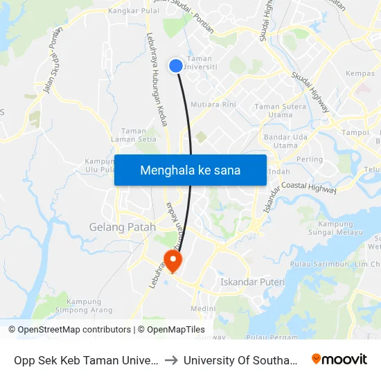 Opp Sek Keb Taman Universiti 2 to University Of Southampton map