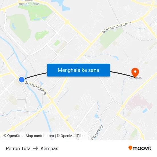 Petron Tuta to Kempas map