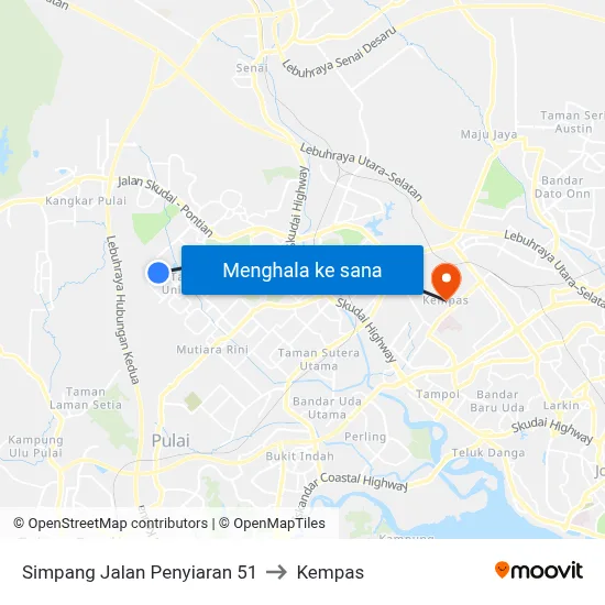 Simpang Jalan Penyiaran 51 to Kempas map