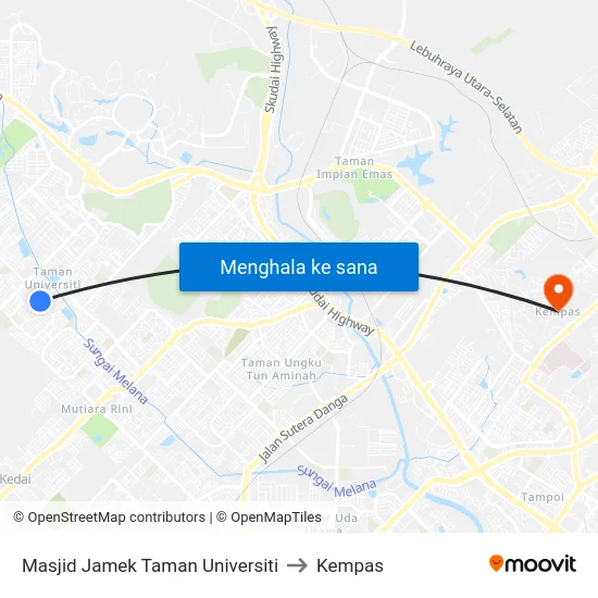Masjid Jamek Taman Universiti to Kempas map