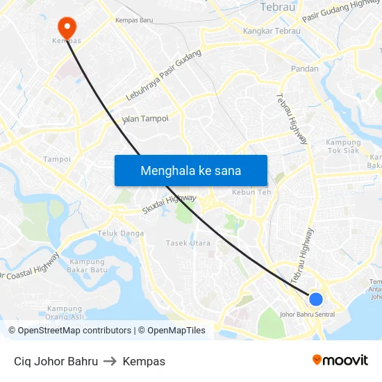 Ciq Johor Bahru to Kempas map