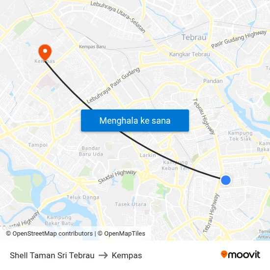 Shell Taman Sri Tebrau to Kempas map