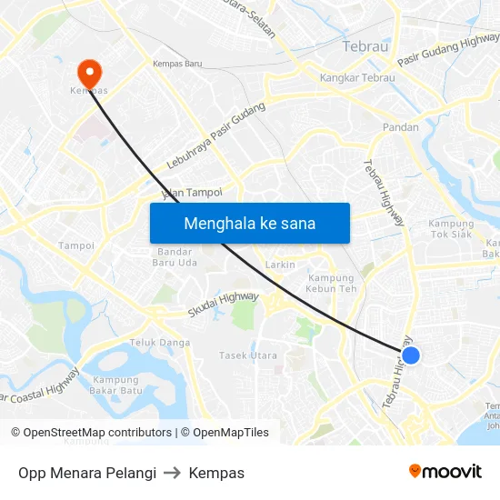 Opp Menara Pelangi to Kempas map