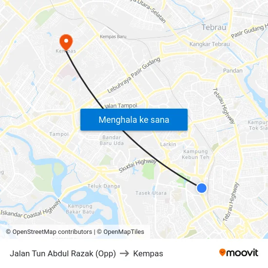Jalan Tun Abdul Razak (Opp) to Kempas map