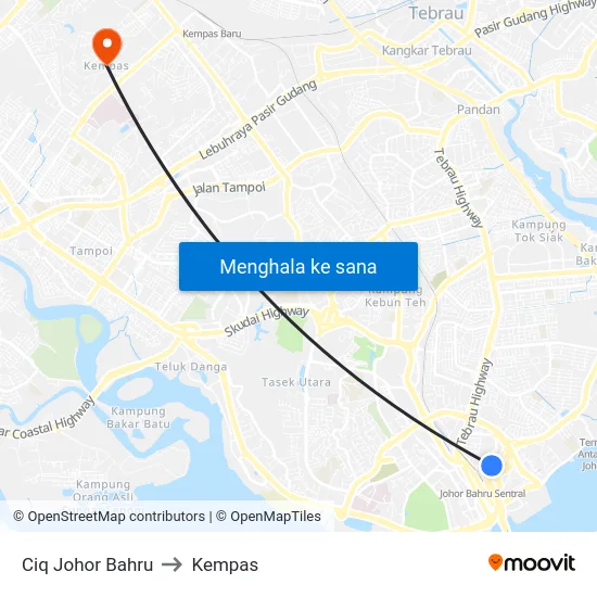 Ciq Johor Bahru to Kempas map