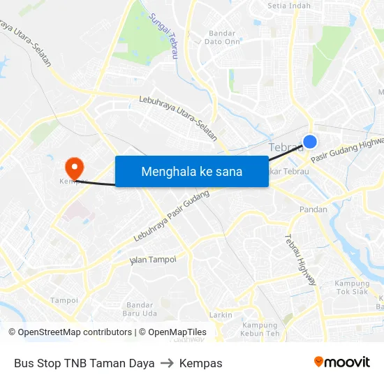 Bus Stop TNB Taman Daya to Kempas map