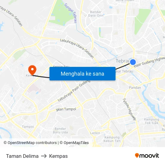 Taman Delima to Kempas map