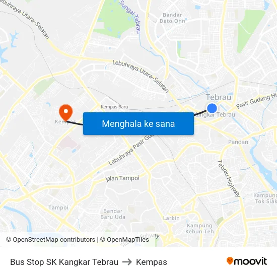 Bus Stop SK Kangkar Tebrau to Kempas map