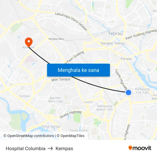 Hospital Columbia to Kempas map