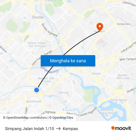 Simpang Jalan Indah 1/10 to Kempas map