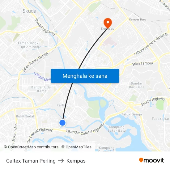 Caltex Taman Perling to Kempas map