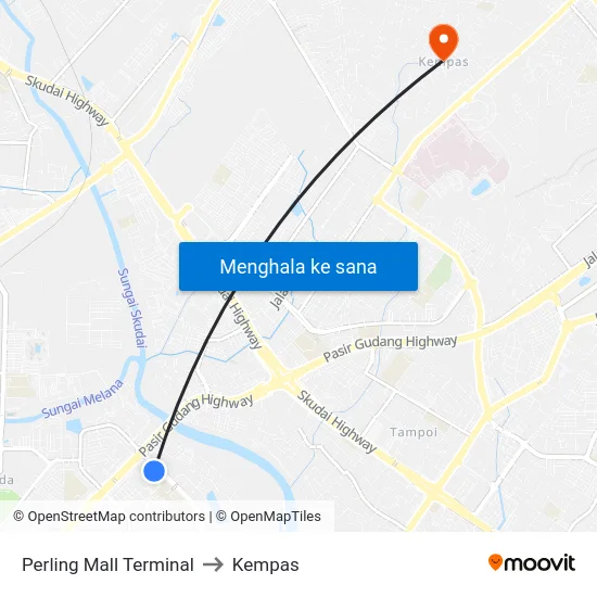Perling Mall Terminal to Kempas map