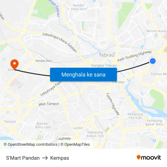 S'Mart Pandan to Kempas map