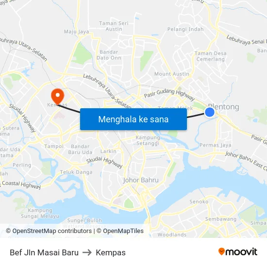 Bef Jln Masai Baru to Kempas map