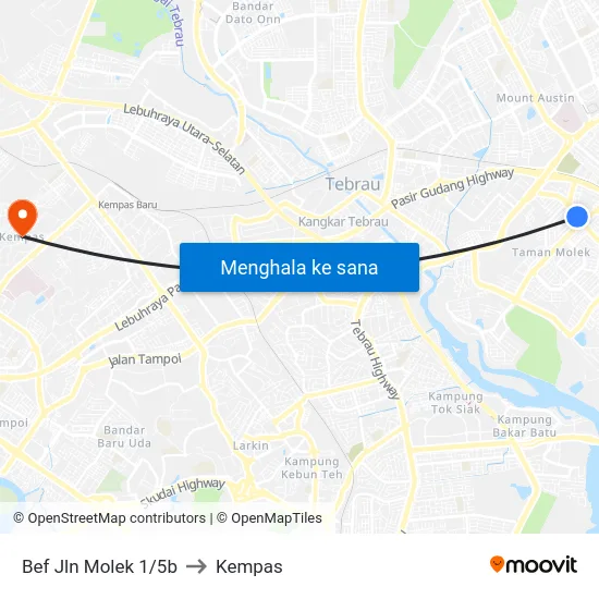 Bef Jln Molek 1/5b to Kempas map