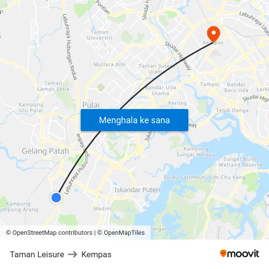 Taman Leisure to Kempas map
