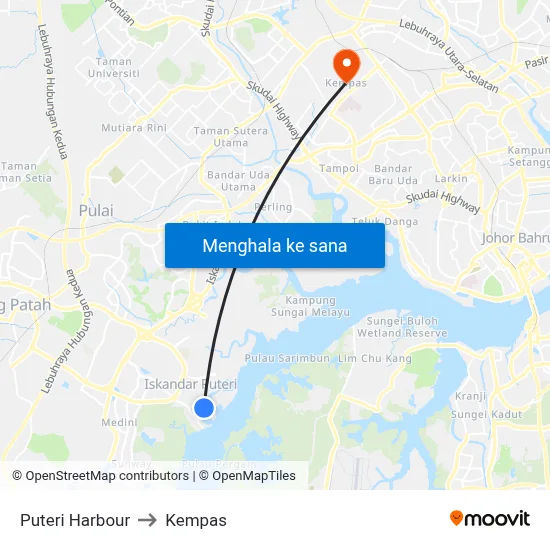 Puteri Harbour to Kempas map