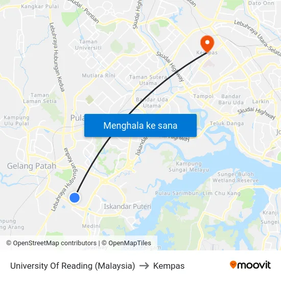 University Of Reading (Malaysia) to Kempas map