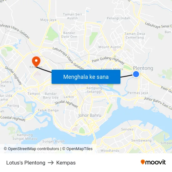Lotus's Plentong to Kempas map