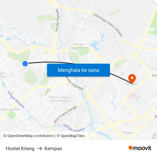 Hostel Kilang to Kempas map