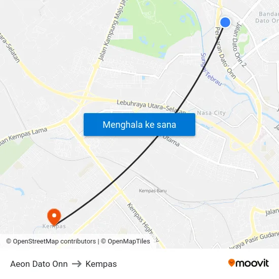 Aeon Dato Onn to Kempas map