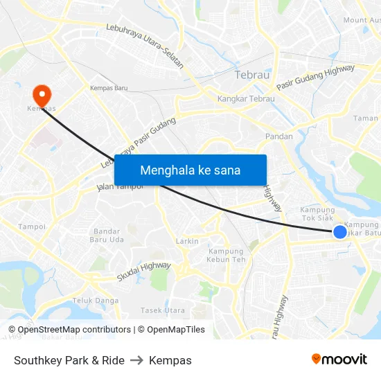 Southkey Park & Ride to Kempas map