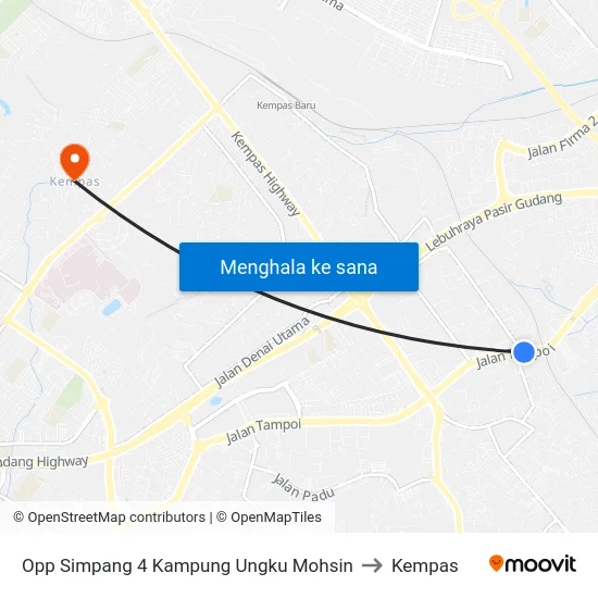 Opp Simpang 4 Kampung Ungku Mohsin to Kempas map