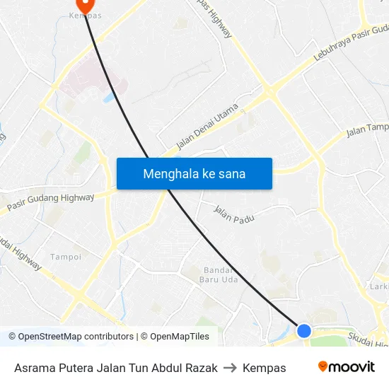 Asrama Putera Jalan Tun Abdul Razak to Kempas map