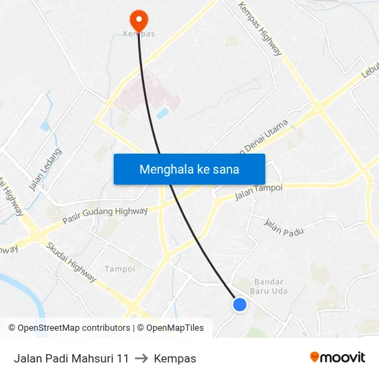 Jalan Padi Mahsuri 11 to Kempas map