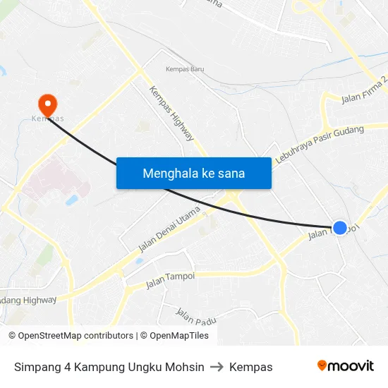 Simpang 4 Kampung Ungku Mohsin to Kempas map