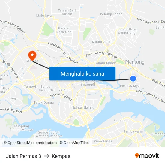 Jalan Permas 3 to Kempas map
