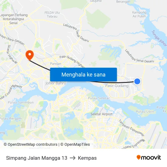Simpang Jalan Mangga 13 to Kempas map