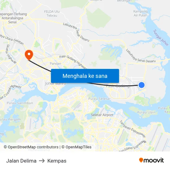 Jalan Delima to Kempas map