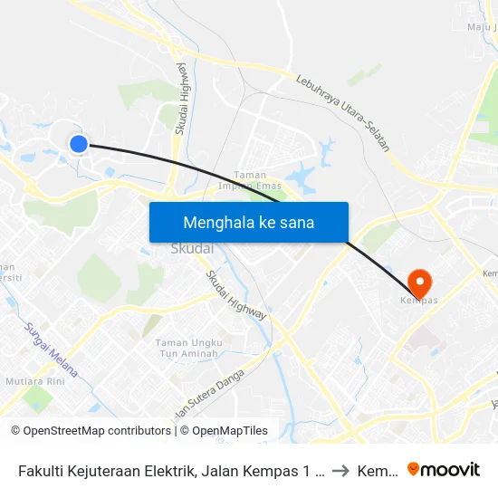 Fakulti Kejuteraan Elektrik, Jalan Kempas 1 (No Bus Stand) to Kempas map